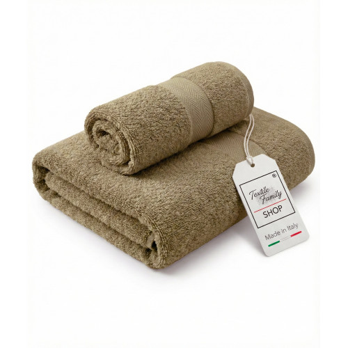 Coppia Asciugamani Viso e Ospite Beige Spugna Made in Italy