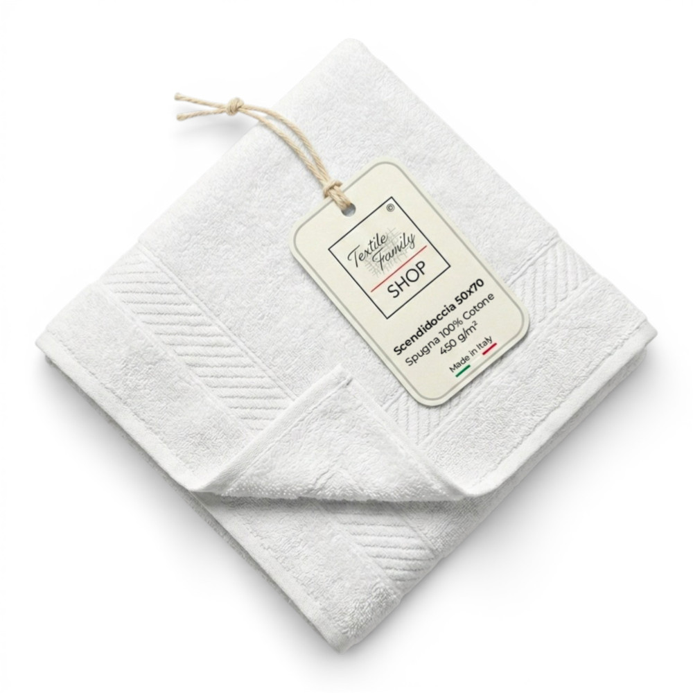 Tapis de douche blanc de salle de bain 50x70 éponge en coton 450 g/m² Fabriqué en Italie