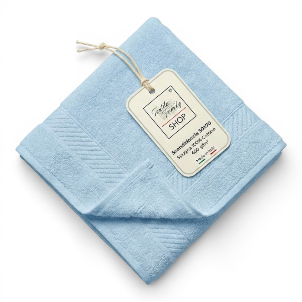 Light Blue Bathroom Shower Screen 50x70 Cotton Sponge 450 g/m² Made in Italy