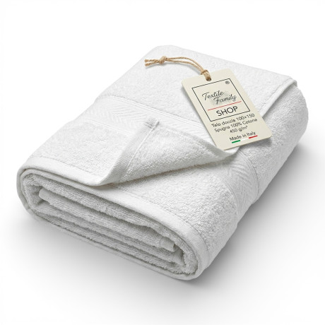 White Shower Towel 100x150 Cotton Terry 450 g/m² Made in Italy