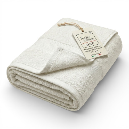 Telo Doccia Avorio 100x150 Spugna Cotone 450 g/m² Made in Italy