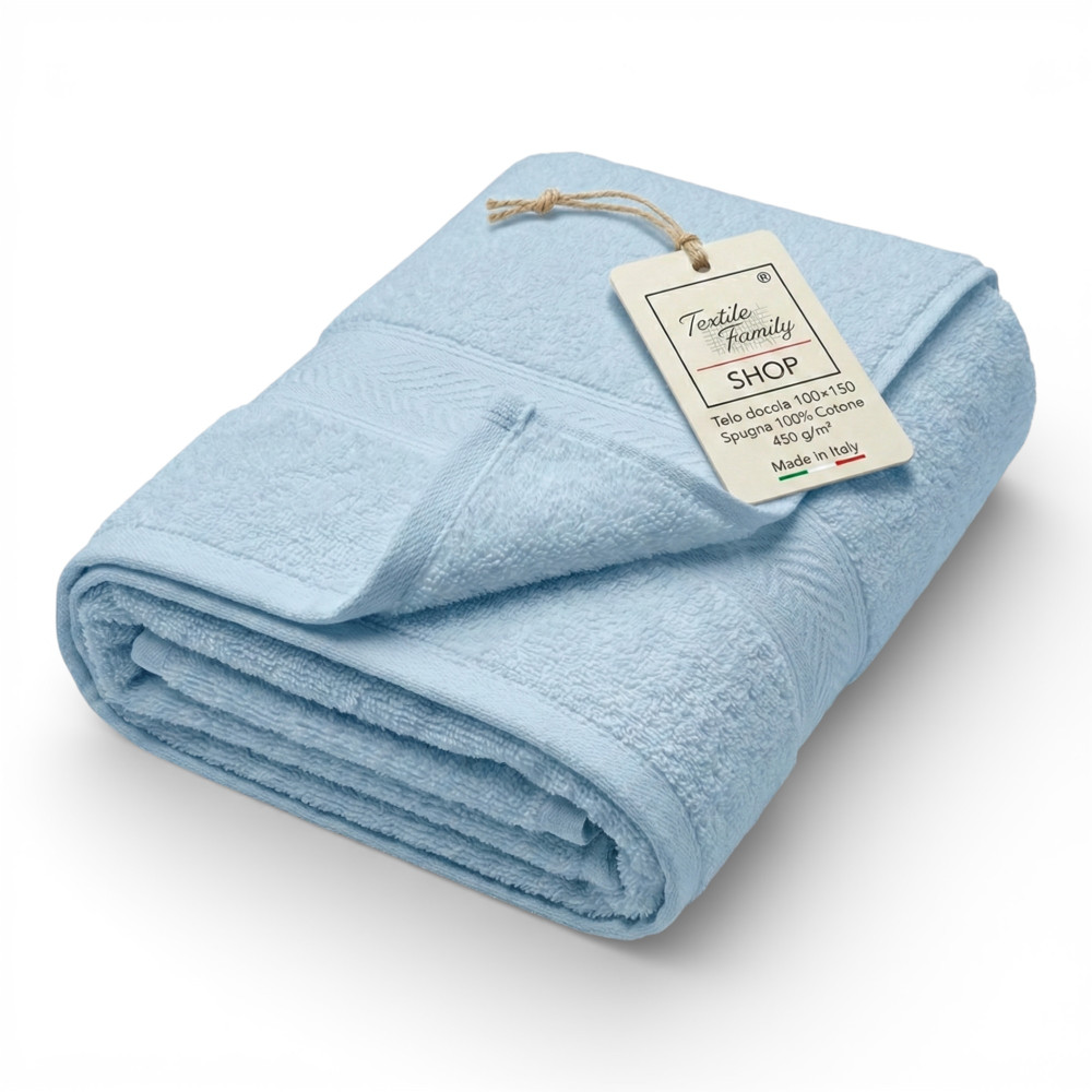 Hellblaues Duschtuch 100x150 Baumwoll-Frottee 450 g/m² Hergestellt in Italien