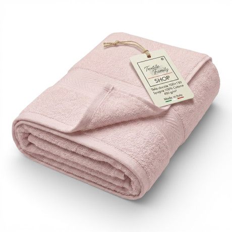 Toalla de ducha rosa 100x150 de algodón de rizo 450 g/m² Hecha en Italia