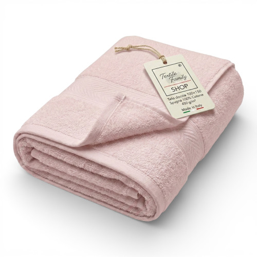 Telo Doccia Rosa 100x150 Spugna Cotone 450 g/m² Made in Italy