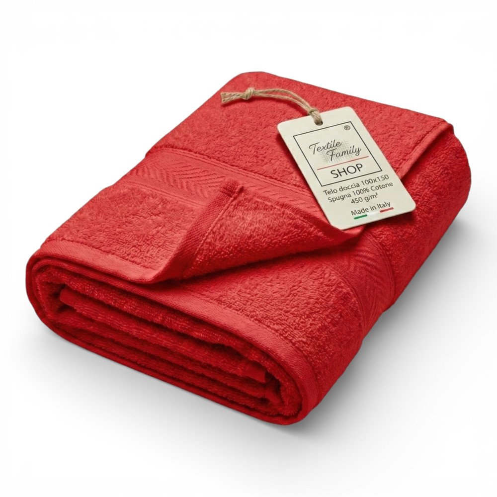 Telo Doccia Rosso 100x150 Spugna Cotone 450 g/m² Made in Italy