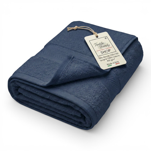 Blaues Duschtuch 100x150 Baumwoll-Terry 450 g/m² Hergestellt in Italien