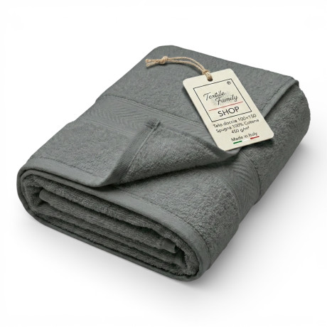 Toalla de ducha de antracita 100x150 Cotton Terry 450 g/m² Fabricada en Italia