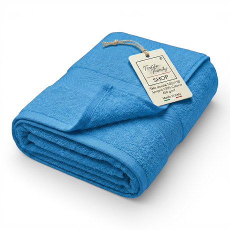 Serviette de douche en bleu 100x150 en éponge en coton éponge 450 g/m² Fabriqué en Italie