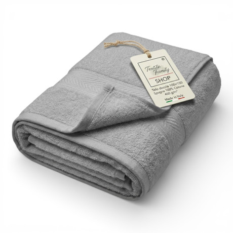 Toalla de ducha gris 100x150 Esponja de algodón 450 g/m² Fabricada en Italia