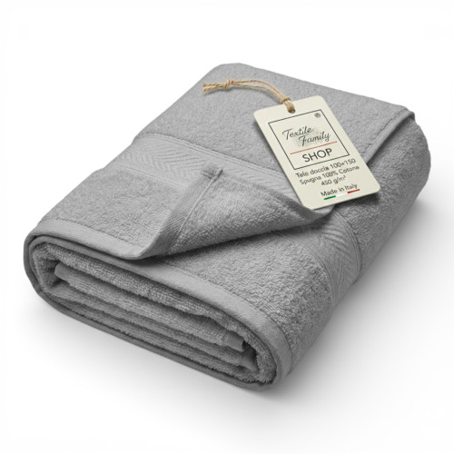 Graues Duschtuch 100x150 Baumwollschwamm 450 g/m² Hergestellt in Italien