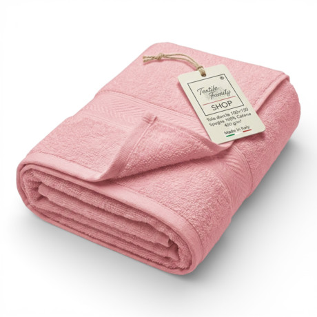 Serviette de douche rose antique 100x150 éponge en coton 450 g/m² fabriquée en Italie
