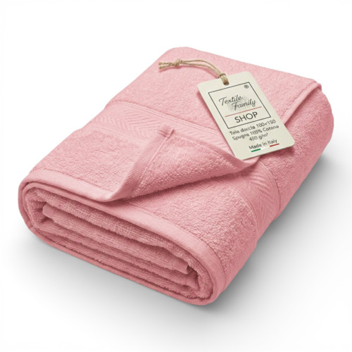 Serviette de douche rose antique 100x150 éponge en coton 450 g/m² fabriquée en Italie