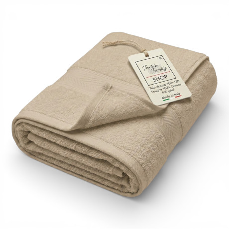 Toalla de ducha de arena 100x150 Esponja de algodón 450 g/m² Fabricada en Italia