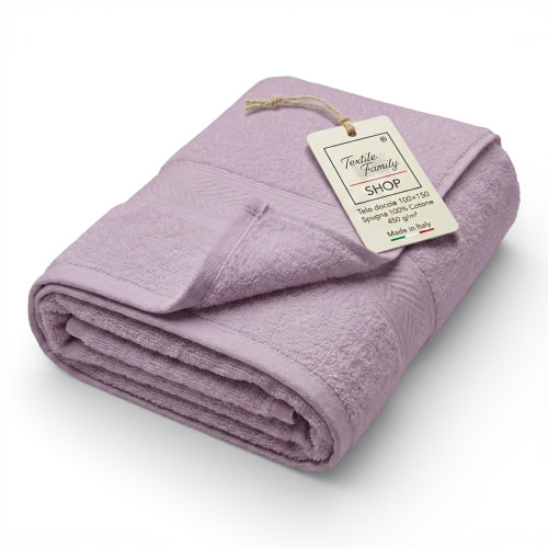 Fliederfarbenes Duschtuch 100x150 Baumwoll-Terry 450 g/m² Hergestellt in Italien