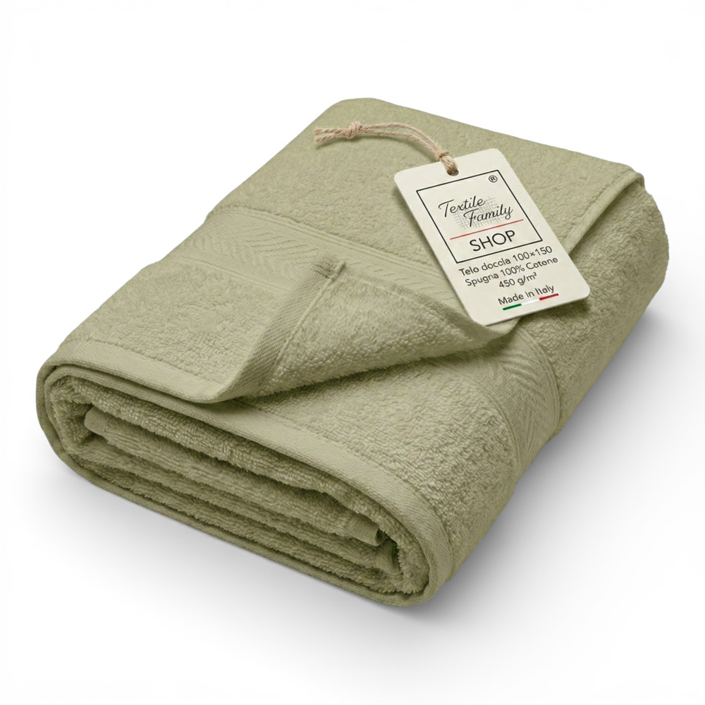 Serviette douche olive 100x150 Cotton Terry 450 g/m² Fabriqué en Italie