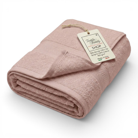 Toalla de ducha rosa polvo 100x150 Esponja de algodón 450 g/m² Fabricada en Italia