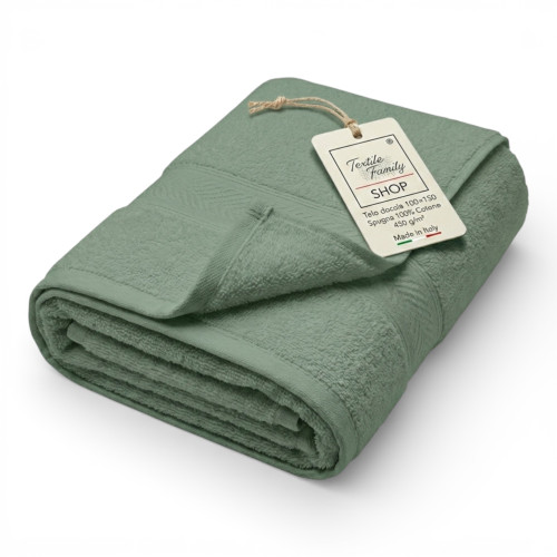 Telo Doccia Asparago 100x150 Spugna Cotone 450 g/m² Made in Italy