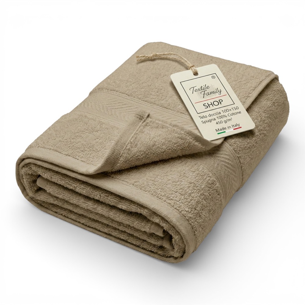 Beige Shower Towel 100x150 Cotton Terry 450 g/m² Made in Italy
