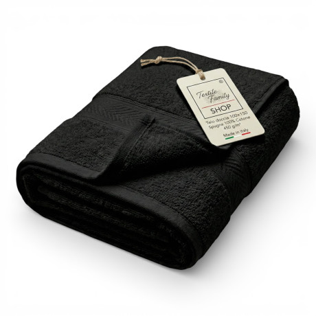 Toalla de ducha negra 100x150 de algodón de rizo 450 g/m² Fabricada en Italia