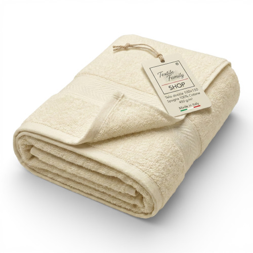 Toalla de ducha Ecru 100x150 Cotton Terry 450 g/m² Fabricada en Italia