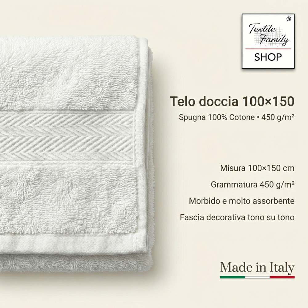 Serviette de douche en écru 100x150 coton éponge 450 g/m² Fabriqué en Italie