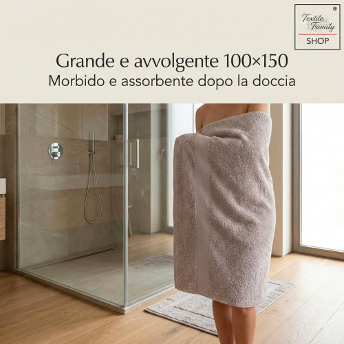 Telo Doccia Grigio 100x150 Spugna Cotone 450 g/m² Made in Italy