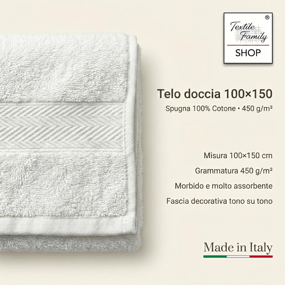 Serviette de douche en sable 100x150 Éponge en coton 450 g/m² Fabriqué en Italie