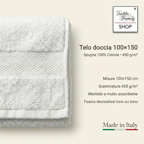 Serviette de douche en bleu 100x150 en éponge en coton éponge 450 g/m² Fabriqué en Italie
