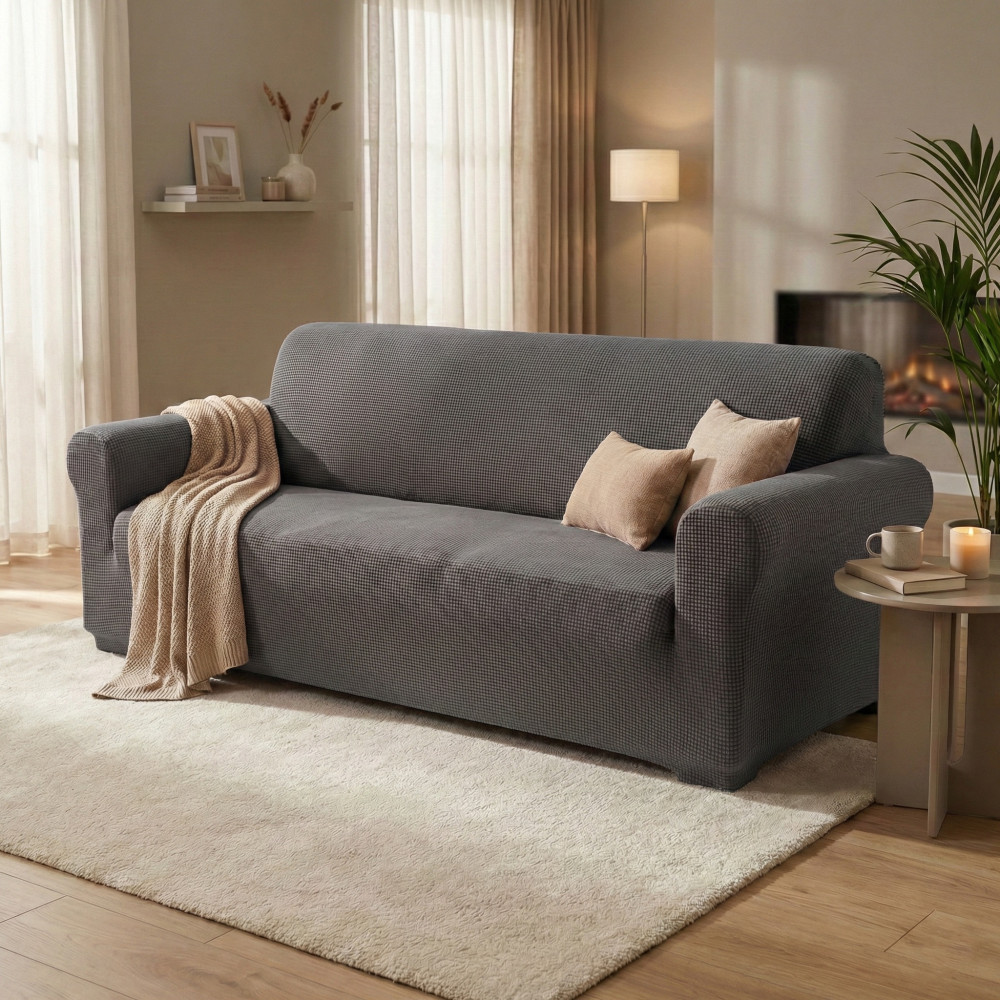 Couverture de canapé extensible ATHÈNES universel GRIS biélastique