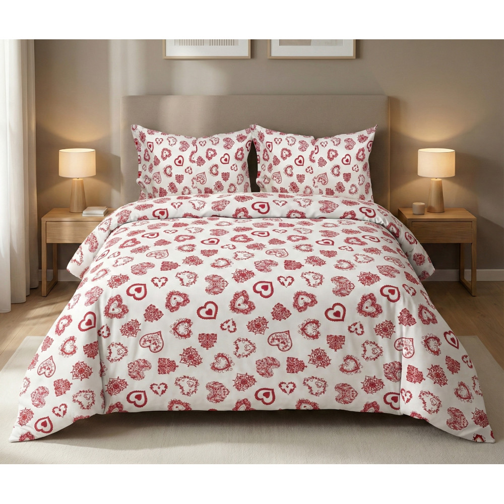 Miros Roter Herz-Bettbezug – 100% Baumwolle, Tiroler Stil Made in Italy