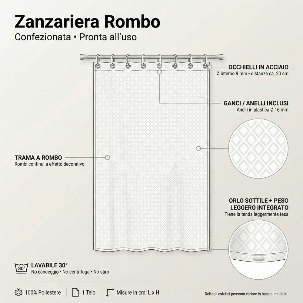 TENTE filet ZANZARIERA à ROMBO extérieur plongé en 8 mesures différentes joint BEIGE