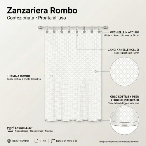 TENDA rete ZANZARIERA a ROMBO da esterno piombata in 8 misure diverse unito BEIGE