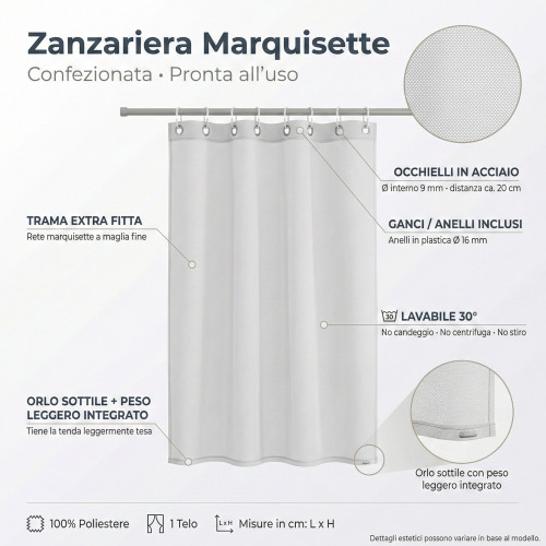 MARQUISETTE outdoor mosquito net curtain leaded in 8 different sizes plain GREY