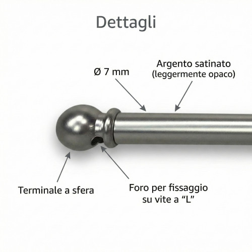 Tex glass curtain rods Ø7 matt silver nickel-plated brass