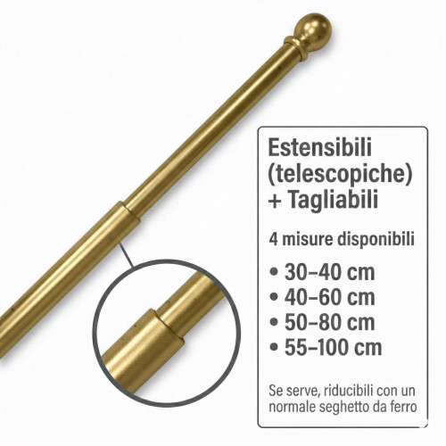 Astine Tex tenda a vetro Ø7 in ottone lucido con viti