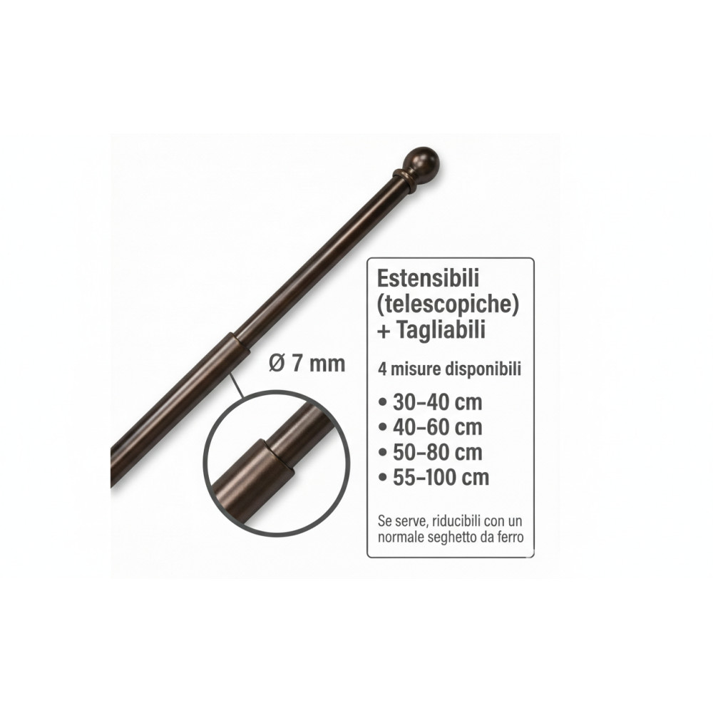 Tiges de rideau en verre tex Ø7 en laiton bronzé satin