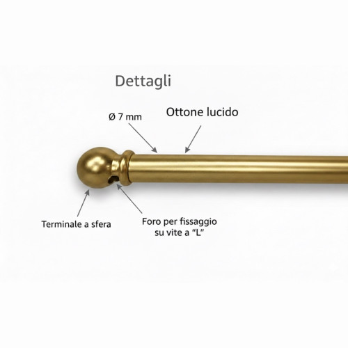 Tex glass curtain rods Ø7 in polished brass with screws