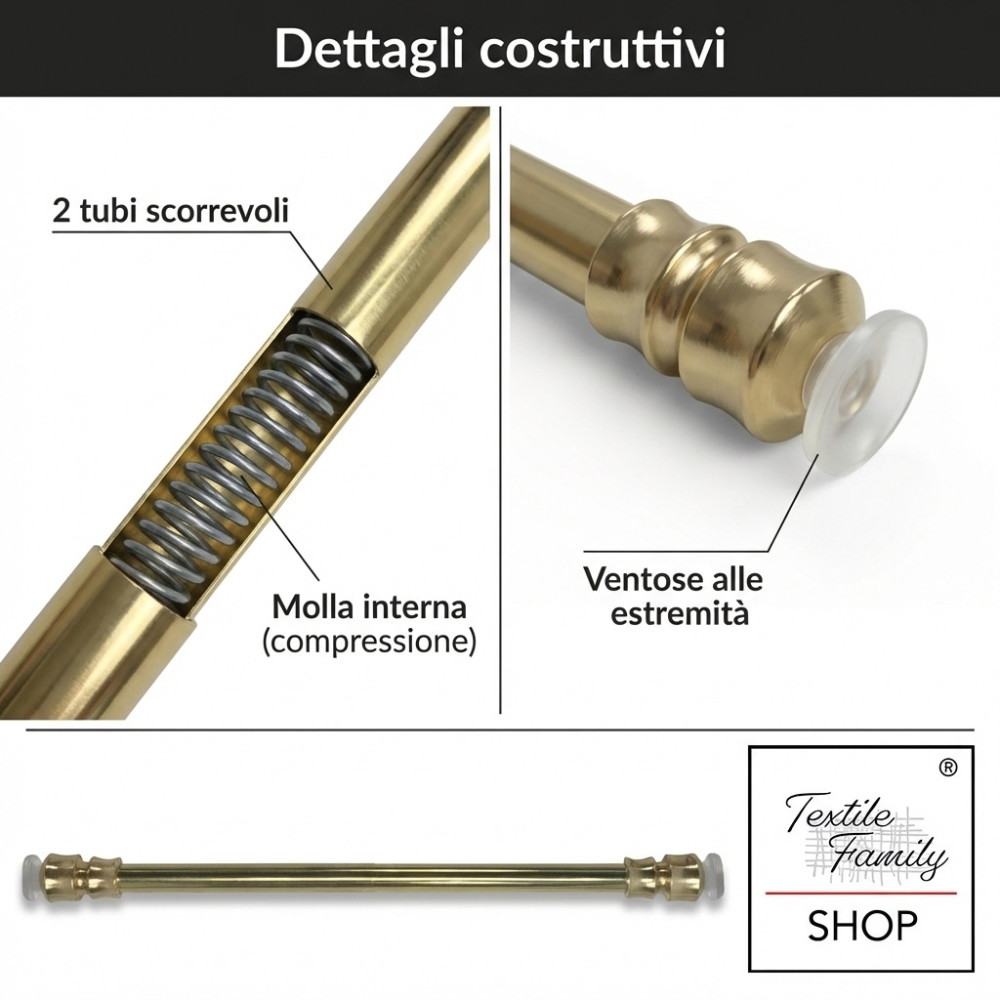 Astine a pressione tenda a vetro ottone lucido oro Ø7/8
