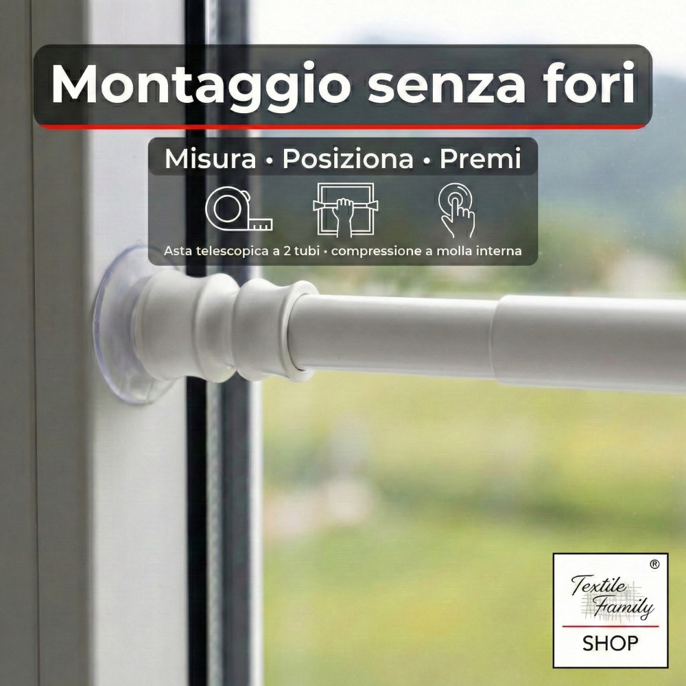 Push-in rods white glass curtain Ø7/8 adjustable