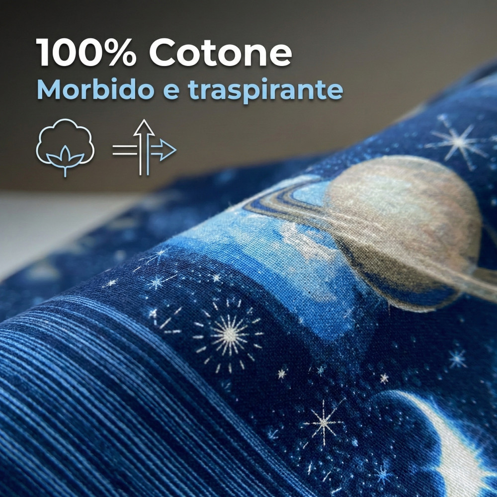 Completo Lenzuola Pianeti Blu 100% Cotone Made in Italy