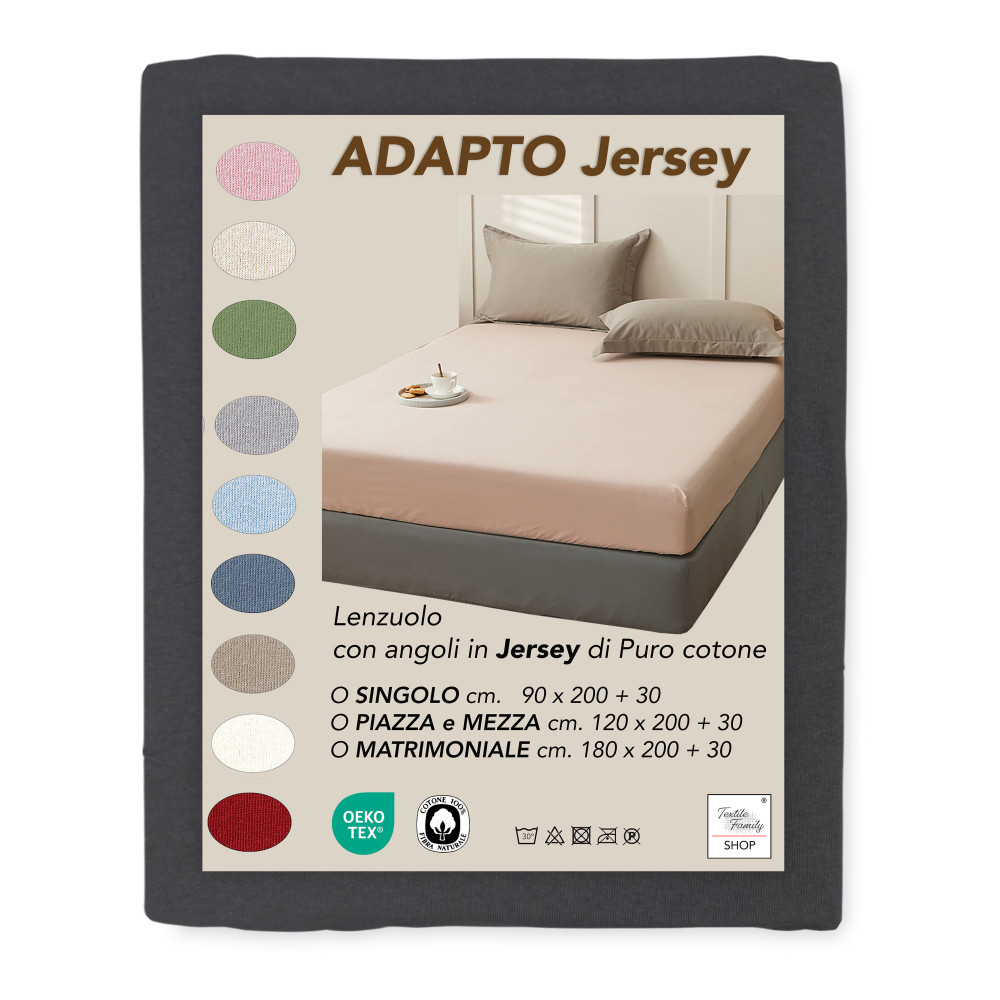 Lenzuolo Sotto con Angoli Adapto Jersey Antracite - Cotone Elasticizzato H30cm