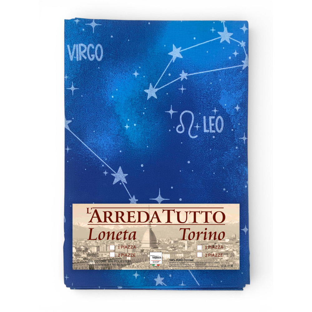 Telo Copritutto Segni Zodiacali Blu in 100% Cotone Made in Italy