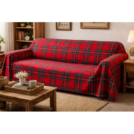 Red Tartan Towel Gran Foulard in 100% Cotton Made in Italy 2