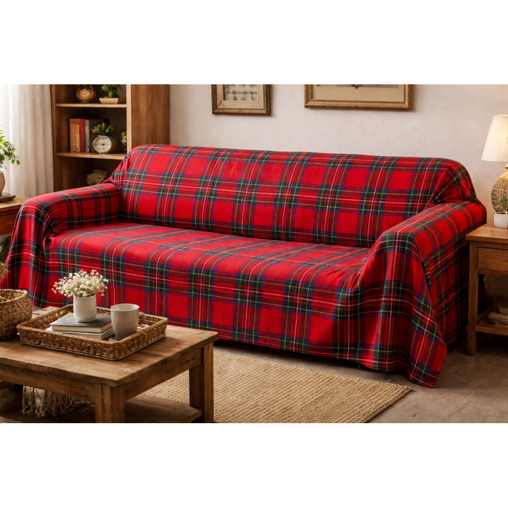 Red Tartan Towel Gran Foulard in 100% Cotton Made in Italy