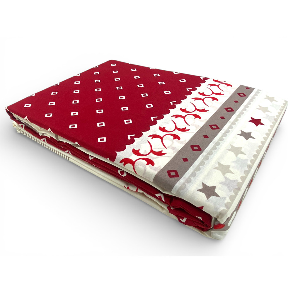 Dettaglio fantasia con cuori e stella alpina su fascia chiara rosso/beige