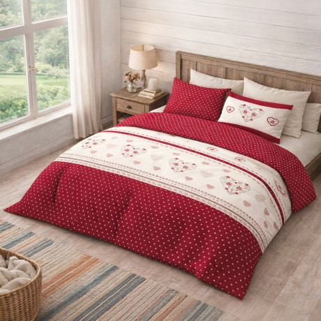 Copripiumino Cuore Stella Alpina rosso set letto in 100% cotone con federe