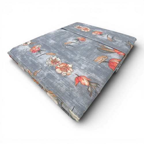 Pearl grey cotton sheet set with flowers in warm tones, modern style