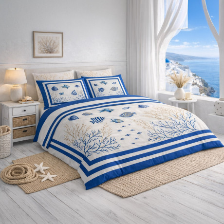 Bettdecken-Set mit Flounce 250x290 mit 2 Kissenbezügen 50x80 blaues Meeresmuster 2