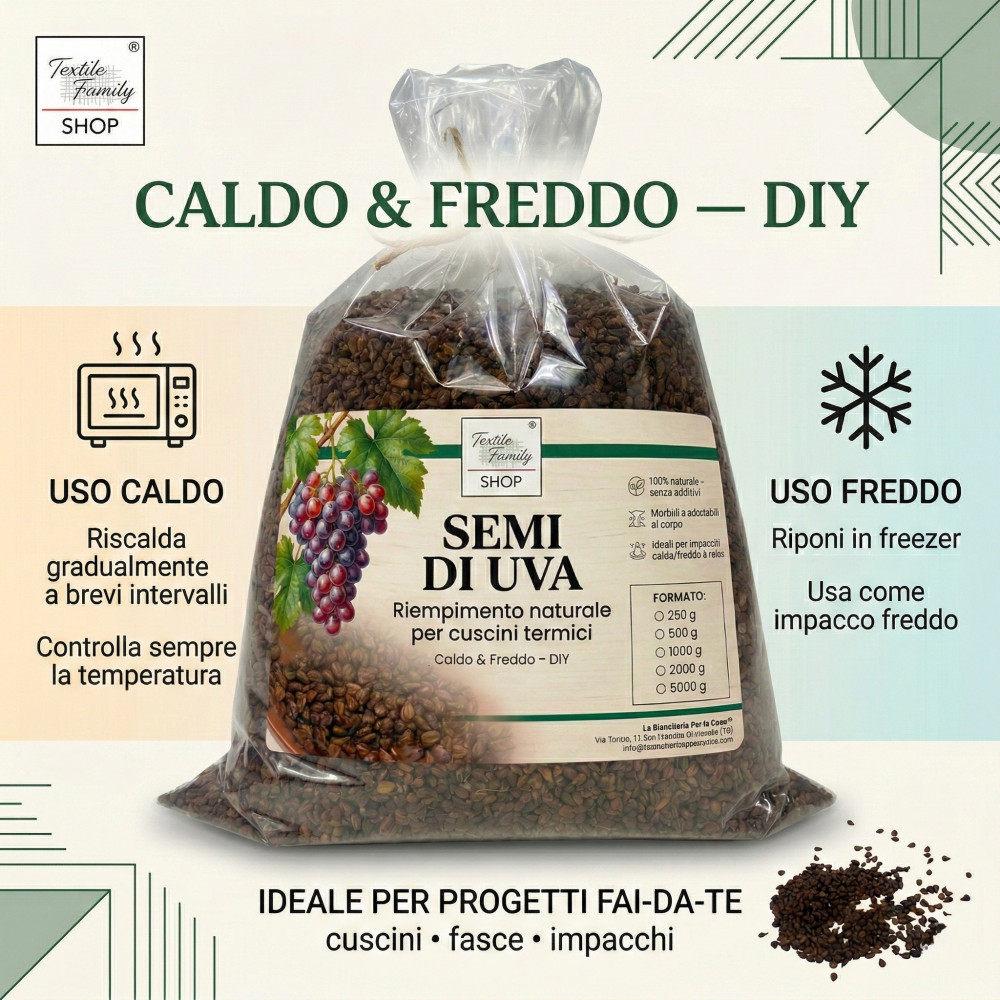 Semi di Uva Sciolti per Cuscini Riscaldanti - Ecologico e Sicuro, Formati Disponibili