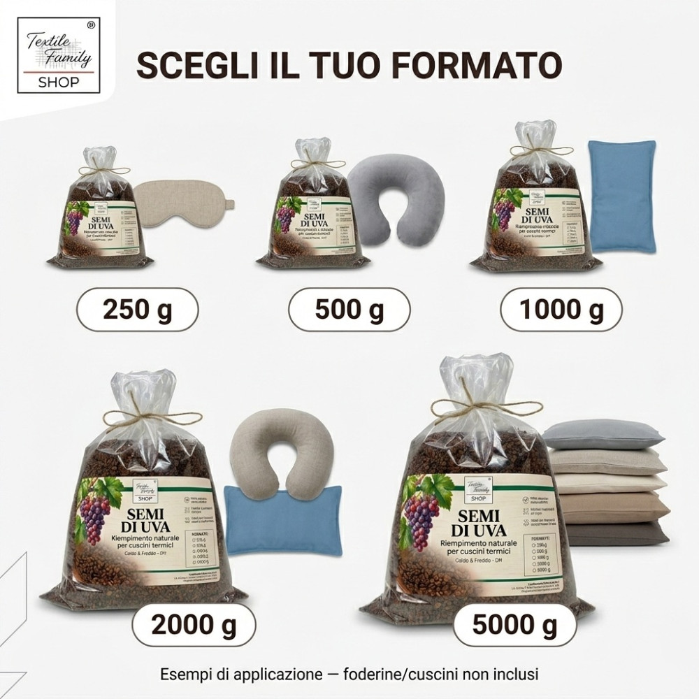 Semi di Uva Sciolti per Cuscini Riscaldanti - Ecologico e Sicuro, Formati Disponibili